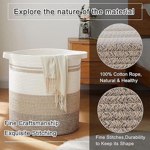 Miniatura 3 de OIAHOMY 80L Laundry Baskets Hamper with Handles,Decorative Basket for Living room,Woven Storage Basket for Toys Bin,Pillows, Amarillo