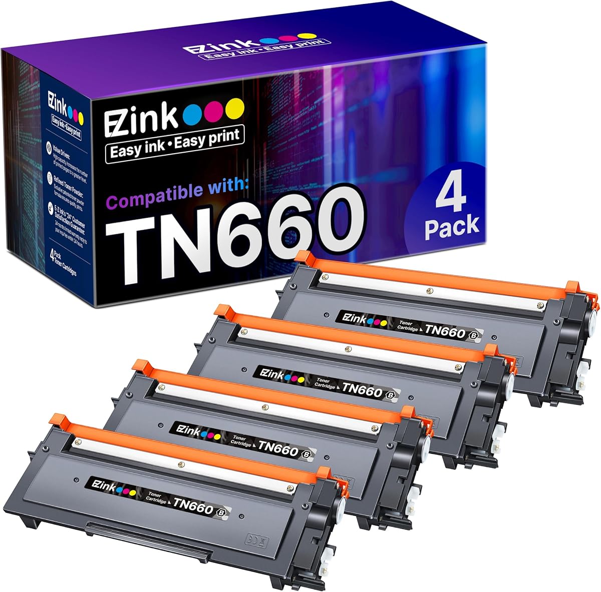 E-Z Ink TN660 Toner Cartridge Replacement Compatible with Brother TN660 TN-660 TN630 High Yield to Use for HL-L2380DW HL-L2320D HL-L2340DW DCP-L2540DW MFC-L2700DW MFC-L2720DW Printer (Black, 4 Pack)