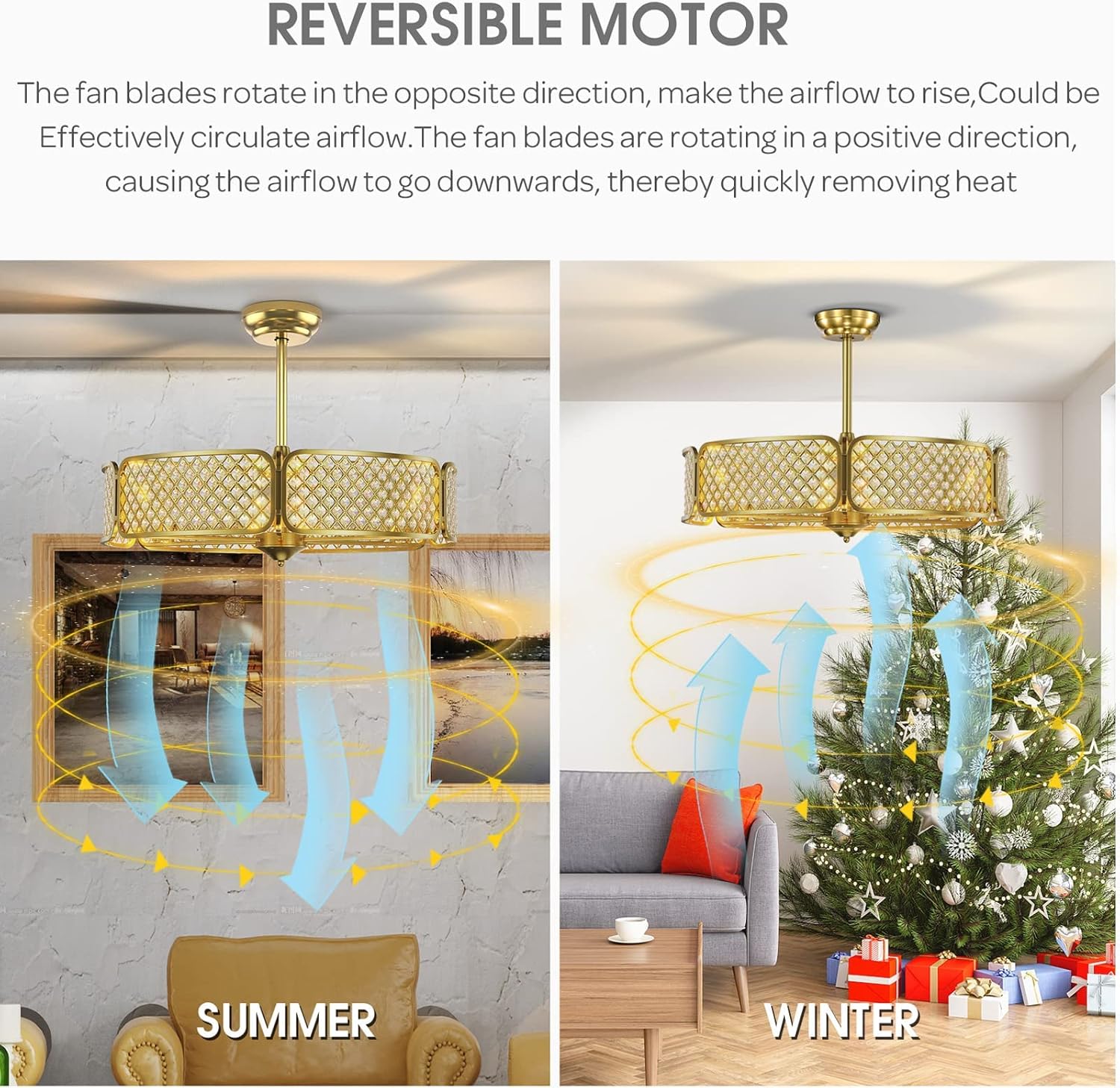 Tangkula Caged Ceiling Fan with Light, 30 Inch Crystal Ceiling Fan with 6 Light Bases, 3 Fan Blades & Remote Control, 6 Speeds, Reversible DC Motor, Timing Function, 6 x E12 Base (Golden)