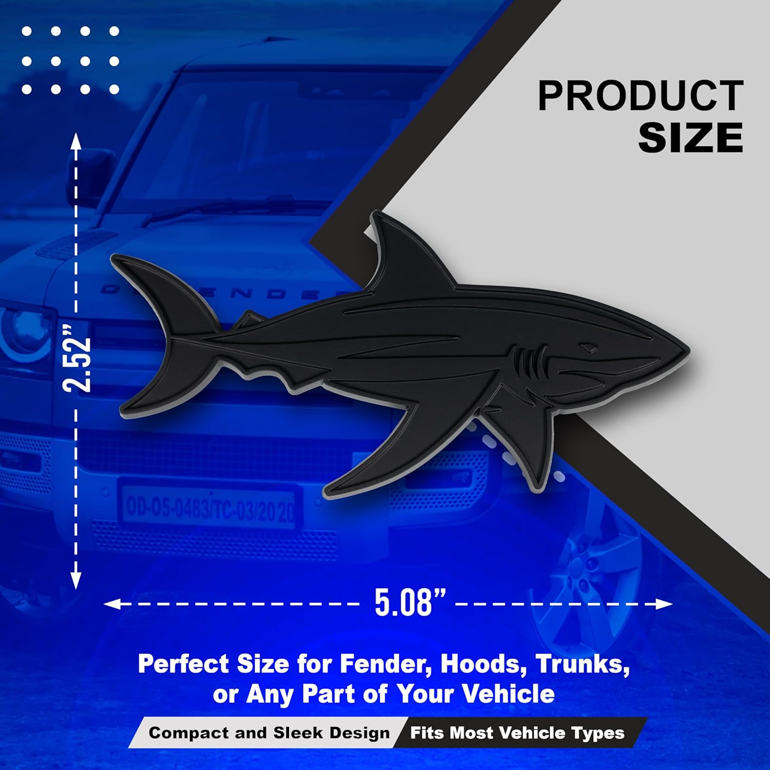 Shark Emblem 3D Fish Badge – Custom Car Sticker for Car, Truck, SUV, Trunk, Hood, Fender – Set of 2 (Matte Black)
