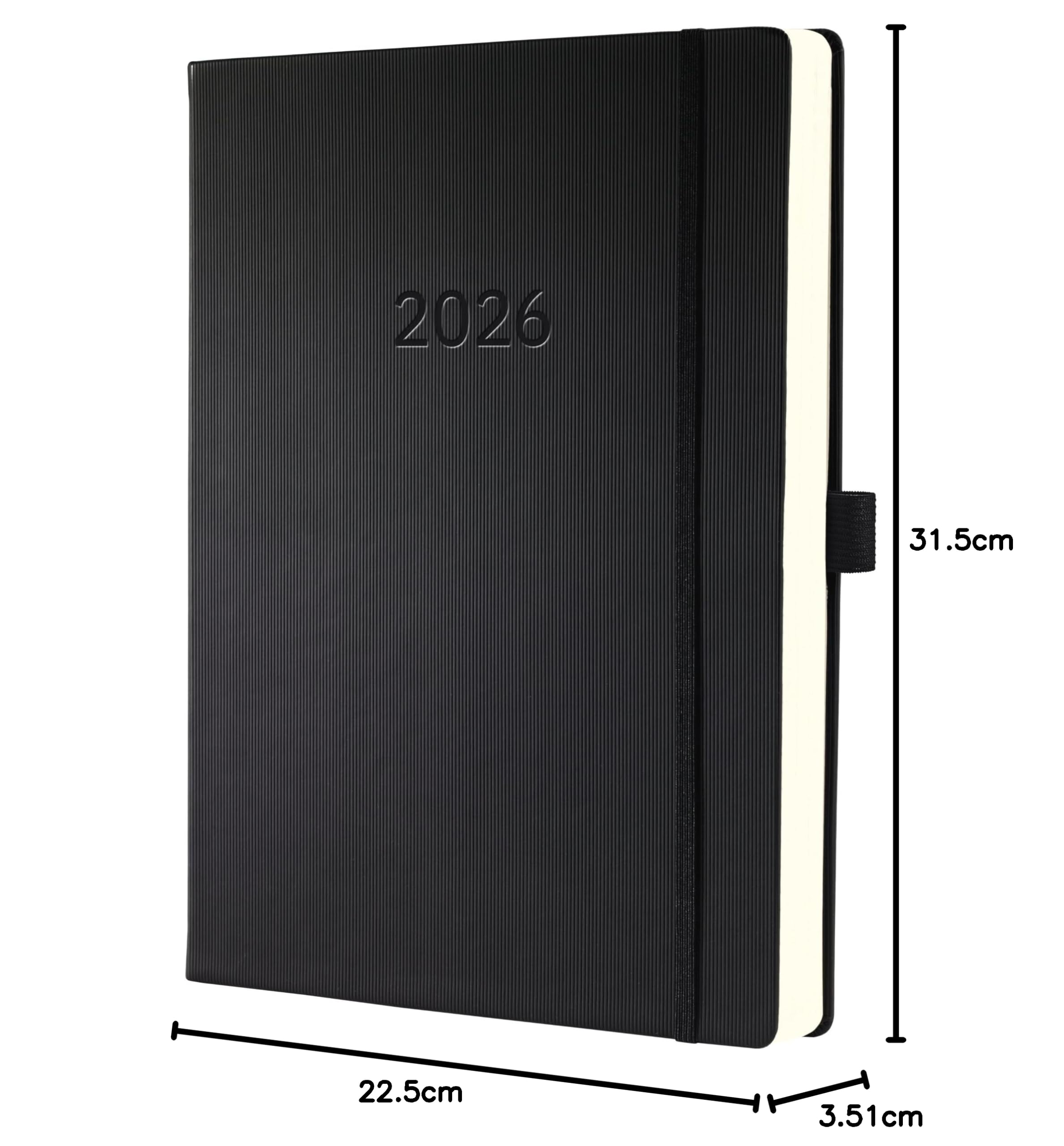 SIGEL C2604 Planungsbuch XXL, Terminkalender 2026, A4+, 1 Tag = 1 Seite, für 4 Personen, schwarz, Hardcover, 480 Seiten, Gummiband, Stiftschlaufe, Archivtasche, Kalenderbuch Conceptum