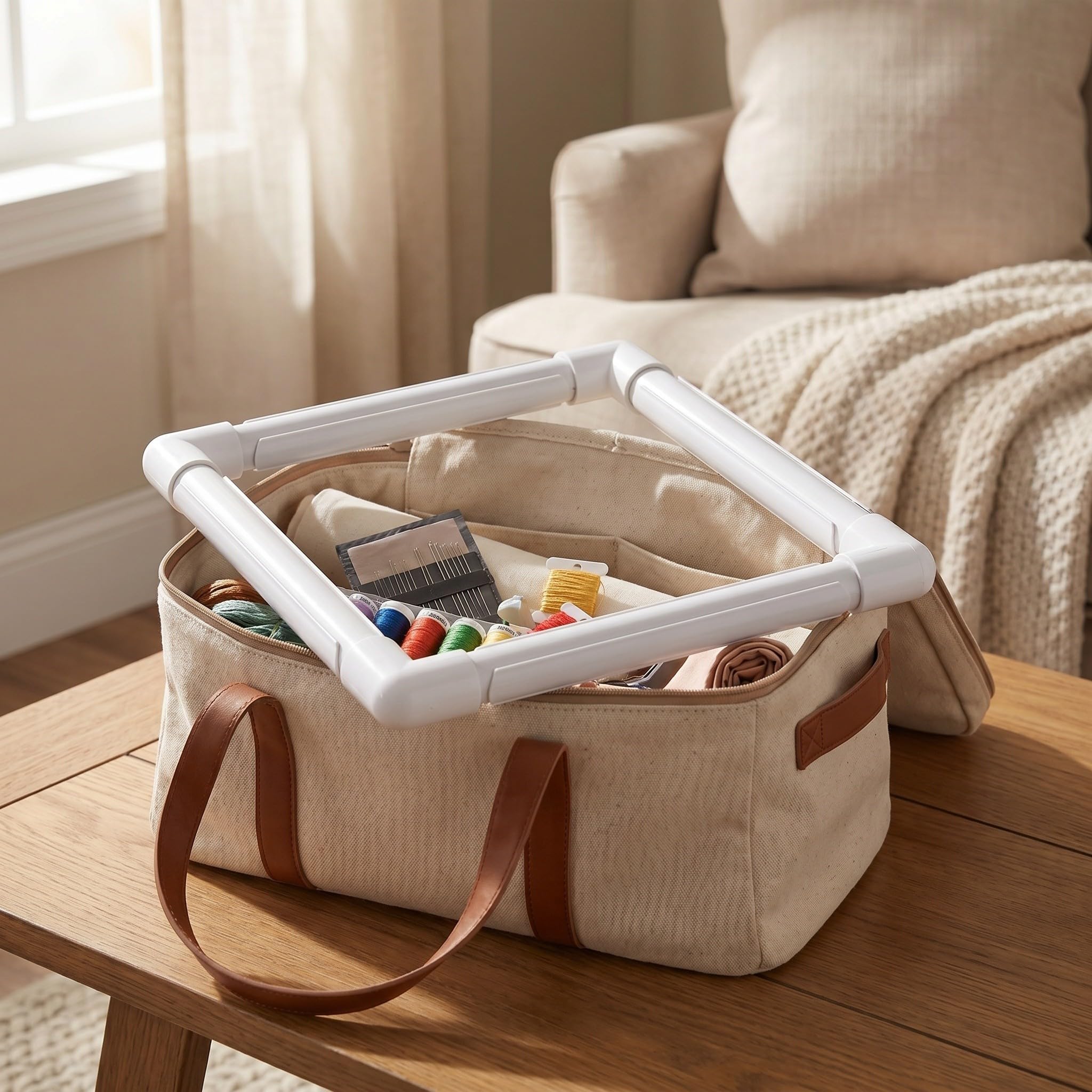VILLCASE 2 Pezzi Telaio Ricamo Quadrato in Plastica Bianco Design Portatile e Morsetto Sicuro per Progetti di Pittura su Seta e Cucito Fai-da-te