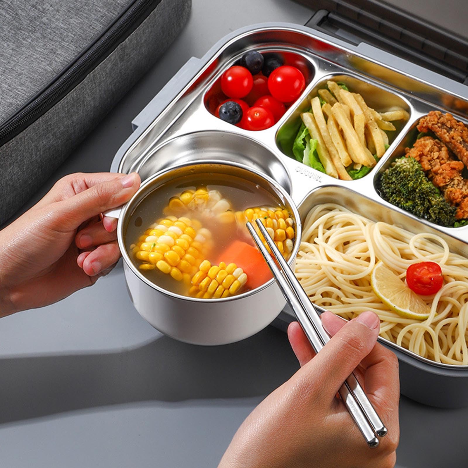 Contenitore Bentos sicuro per microonde, design compartimentato, doppio isolamento, per studenti e adulti, attività all'aperto, pasto all'aperto