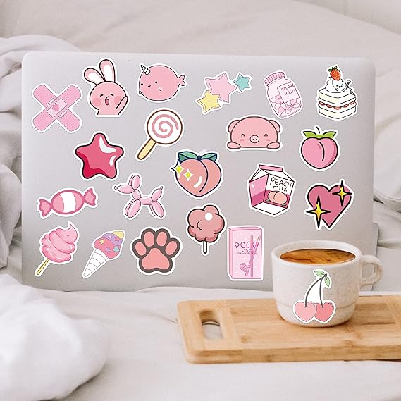 50PCS Cute Kawaii Stickers for Water Bottles, VSCO Pink Stickers for Laptop Aesthetic Stickers Gift for Kids Teens Girls(Pink Rabbit)