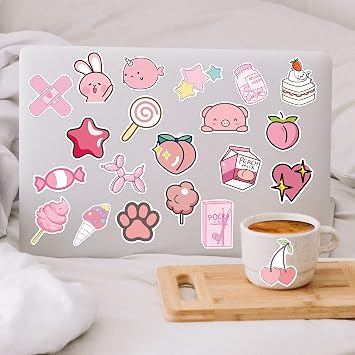 50PCS Cute Kawaii Stickers for Water Bottles, VSCO Pink Stickers for Laptop Aesthetic Stickers Gift for Kids Teens Girls(Pink Rabbit)