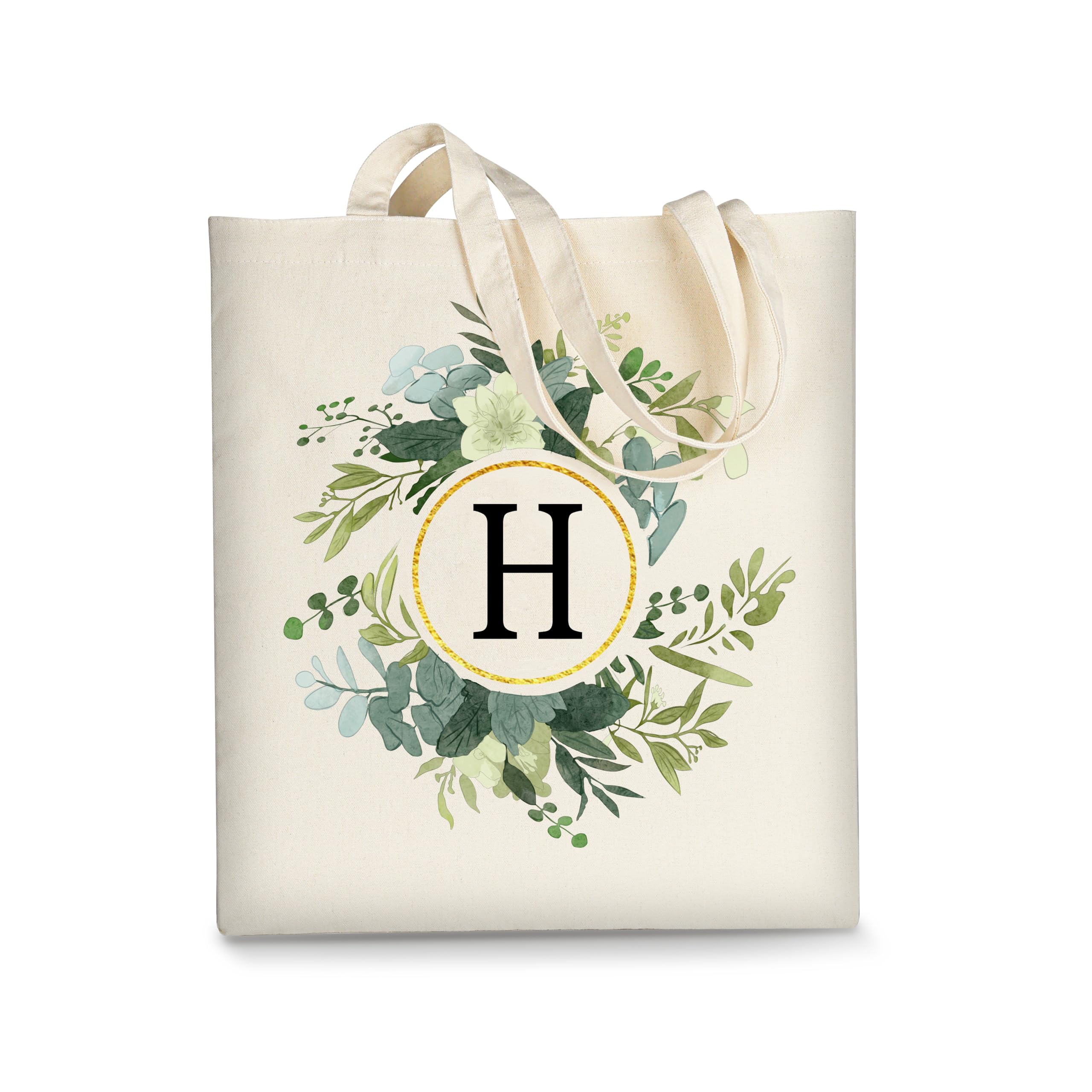 AUSVKAI Canvas Tote Bag for Women, Cute Aesthetic Leaf Initial Trendy Cotton Reusable Personalized Birthday Bags