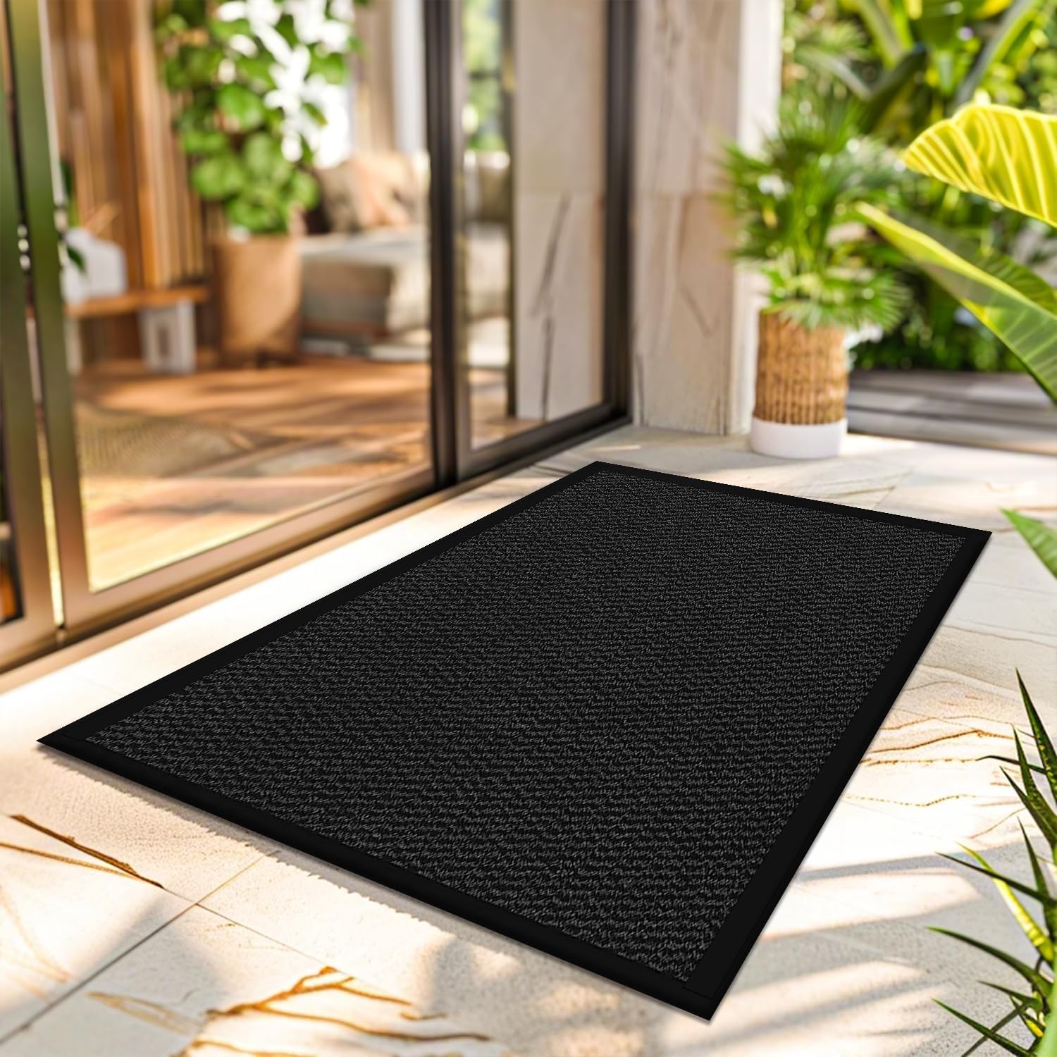 Door Mats Outdoor - Black, 40 x 60 cm - Waterproof Non Slip Strong Rubber Backing PVC Door Mat for Indoor Kitchen, Entrance Hall Hallway — image 1