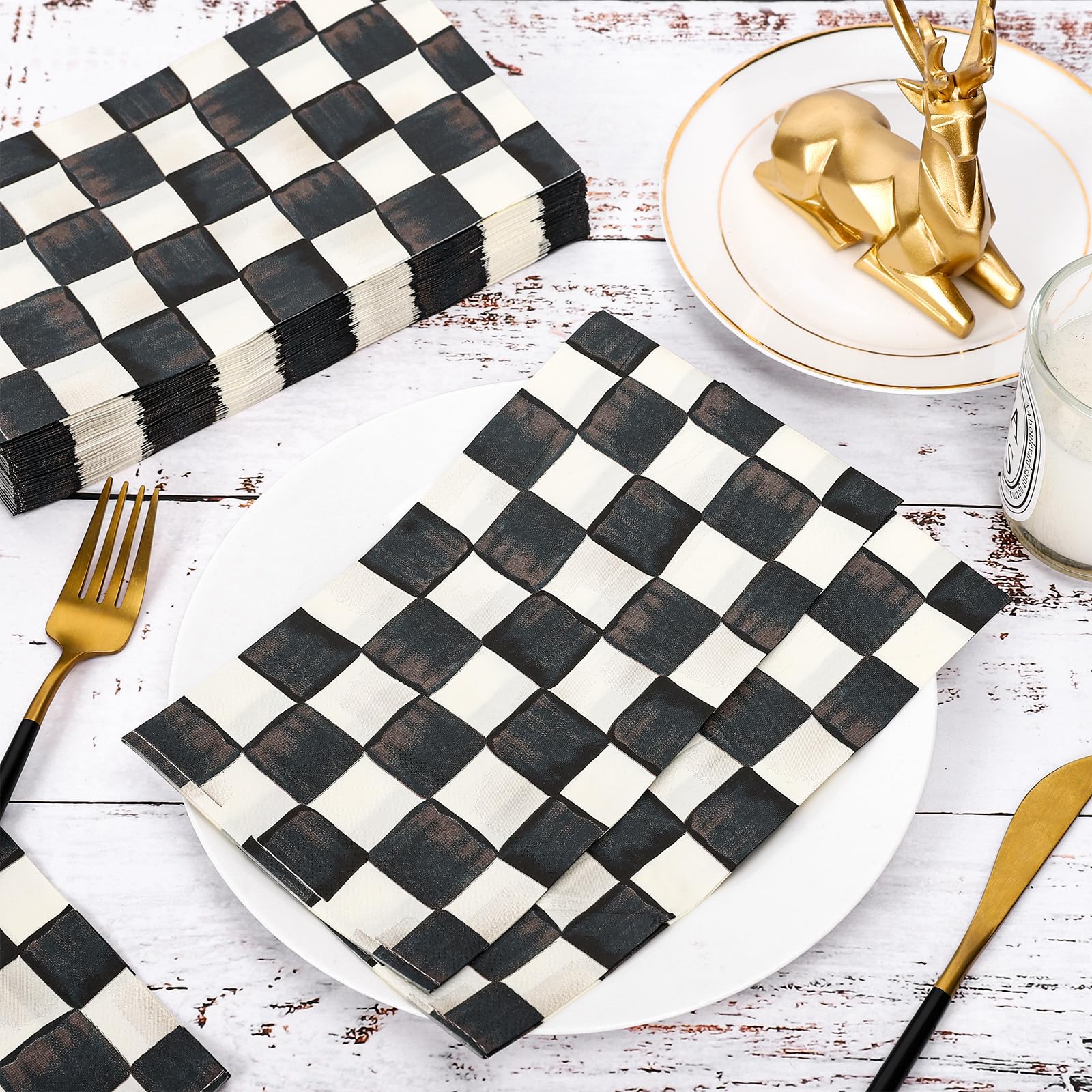 JarThenaAMCS 100 servilletas de papel desechables a cuadros de acuarela para invitados, para baño, cumpleaños, carreras, fiestas, decoración de mesa, suministros de mesa