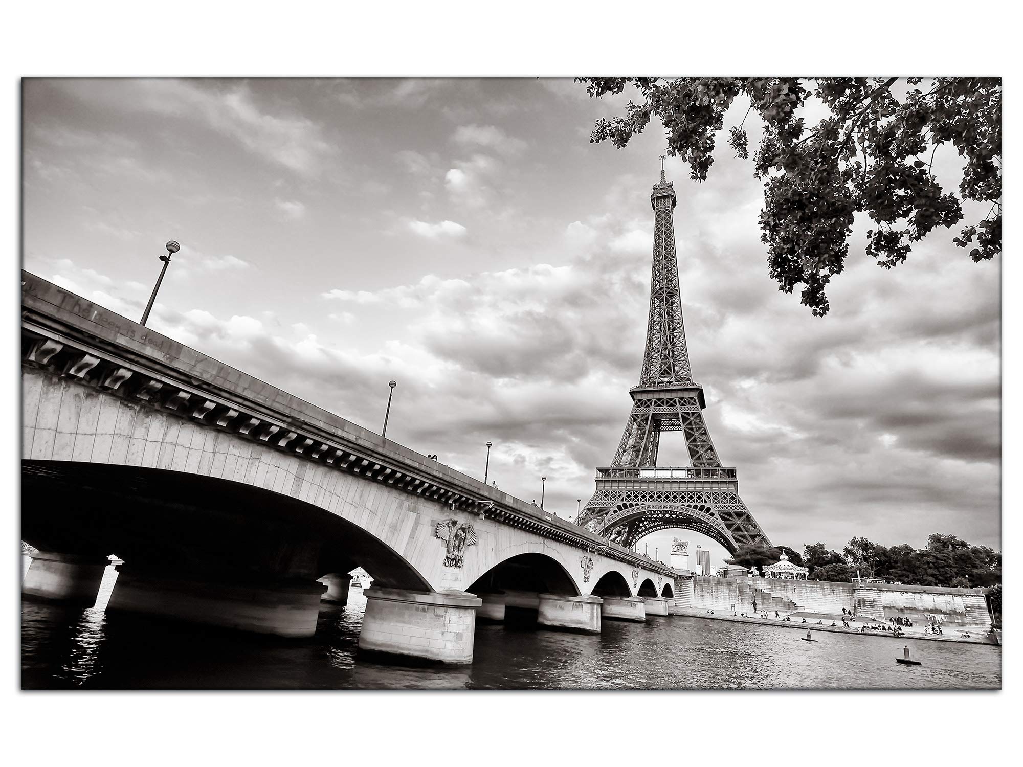 DECLINA Tableau Noir et Blanc la Tour Eiffel - Impression photo ville sur toile décoration murale paysage - Déco maison, cuisine, salon, chambre adulte - Multicouleur 100x60 cm