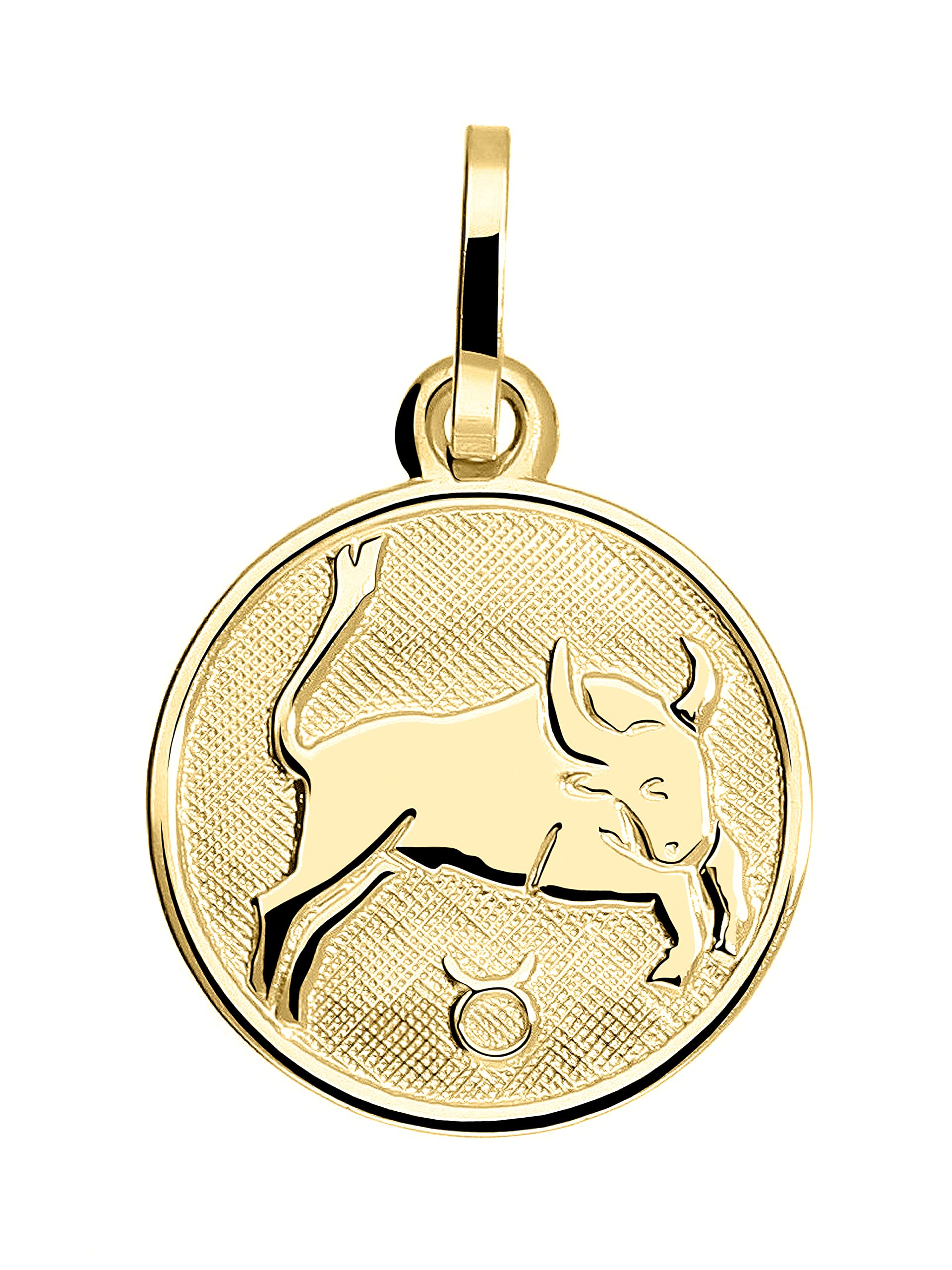My Gold Pendentif signe du zodiaque taureau (sans chaîne) or jaune or véritable 333 (8 carats) Ø 12mm rond signes du zodiaque rond du zodiaque A-06017-G303-Sti