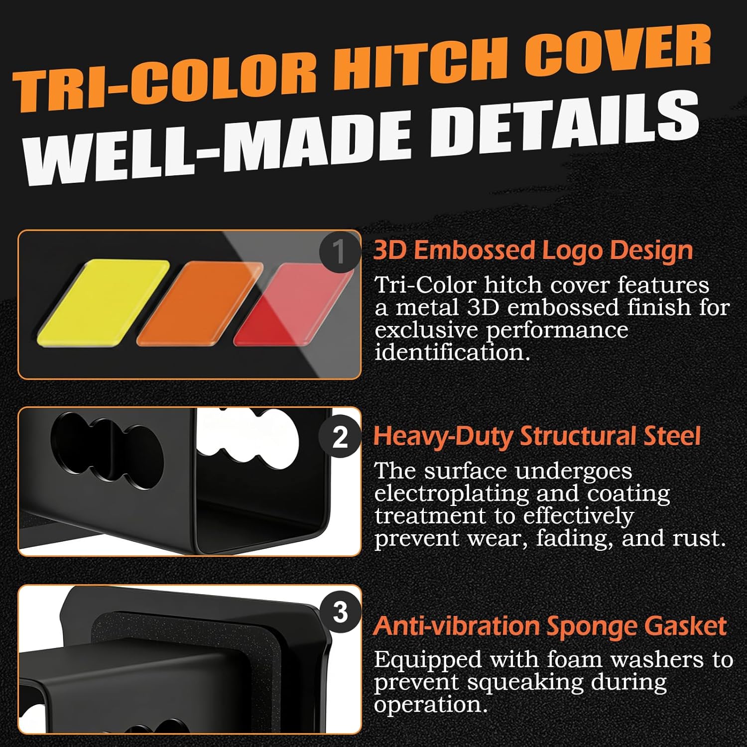 Tri-Color Hitch Cover for 2 Inch Receivers with 5/8-Inch Pin Diameter Anti-Theft Hitch Lock,TRD Hitch Cover Compatible with Tacoma 4Runner Tundra Sequoia Rav4 Highlander,High-Performance Recognition