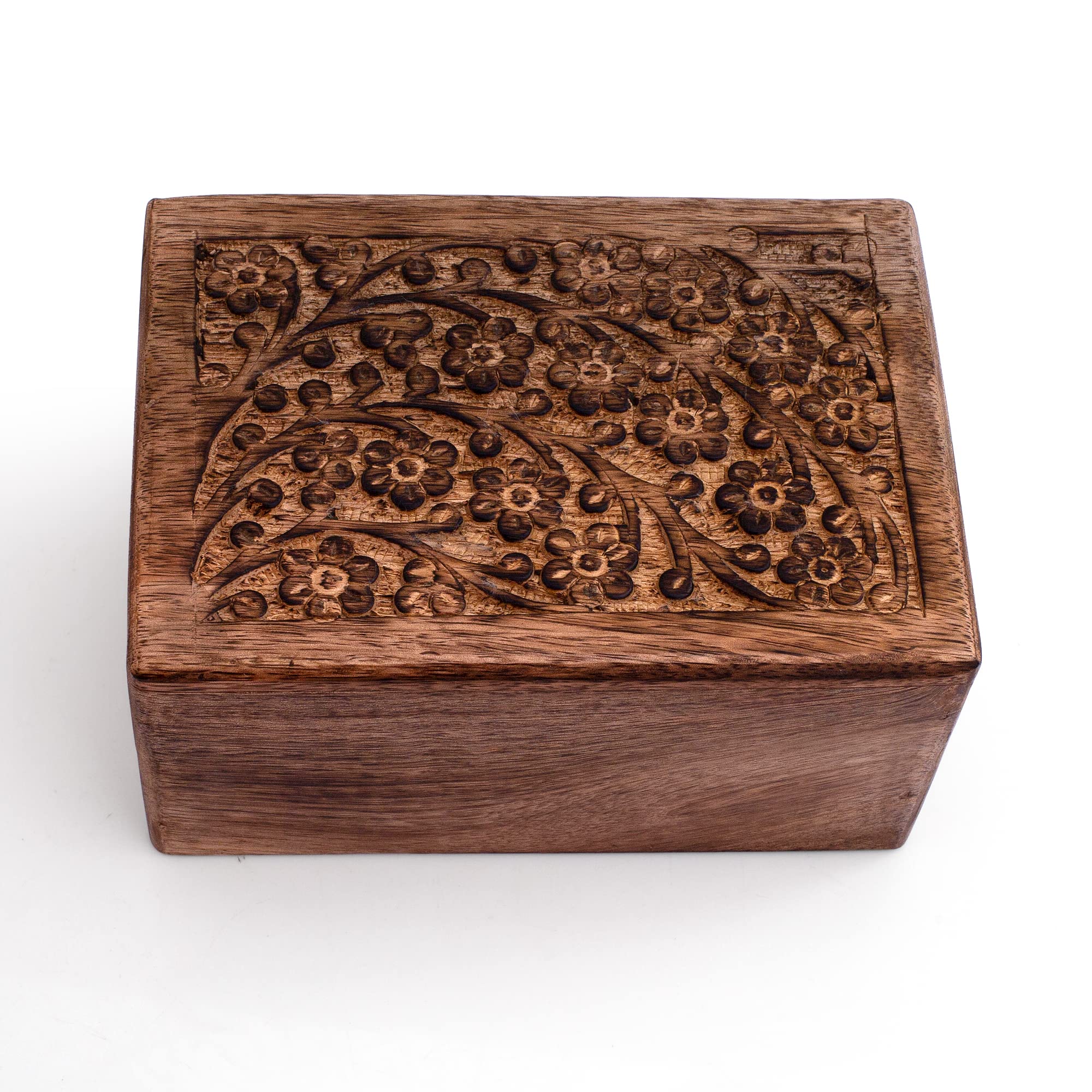 Beautifully Hand Engraved Wooden Urn Box For Human Ashes Funeral Cremation Burial Casket Keepsake Ash Scatter Box Male Female Adult Floral Decorative Lifelong Memorial Columbarium 19 x 12 cms