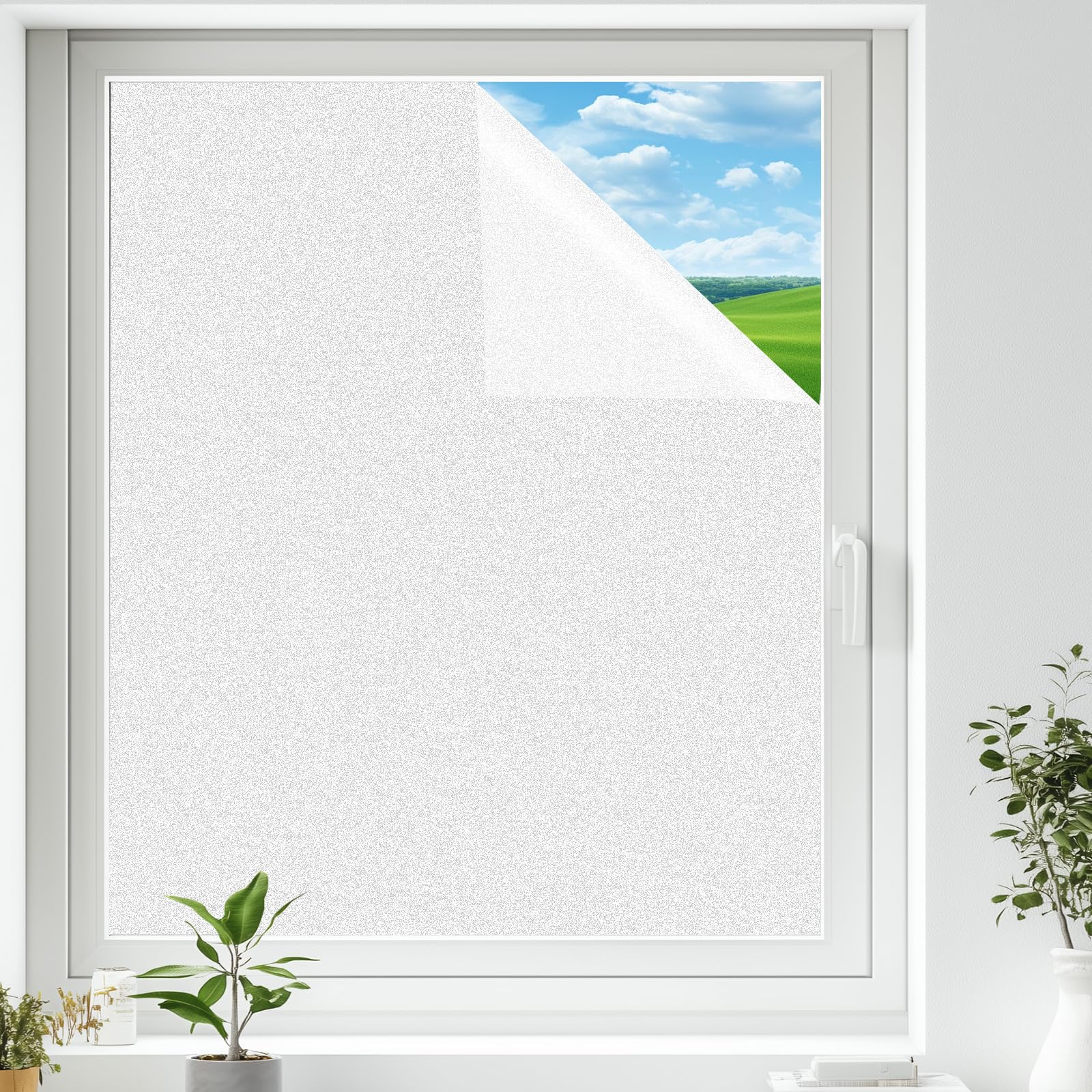 Shinfly Pellicola Vetro Finestra Privacy 60 x 200 cm, Pellicola Finestra Opaca Statica Senza Colla, Bianco Opaco, Pellicola Decorativa Vetro Rimovibile Anti UV per Bagno, Cucina, Ufficio