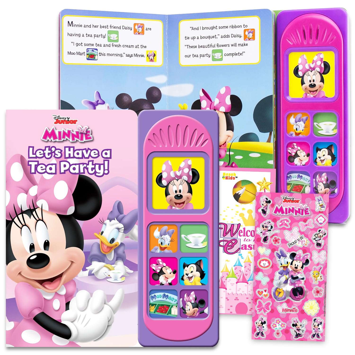Libro sonoro di Minnie Mouse per più piccoli, set di libri di attività Disney con un libro sonoro di apprendimento interattivo più adesivi, molto altro | Regali di Minnie e amici per bambini