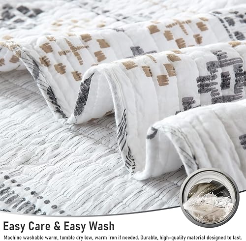 Miniatura 7 de Finlonte Juego de edredón bohemio de 3 piezas con estampado a rayas para todas las estaciones