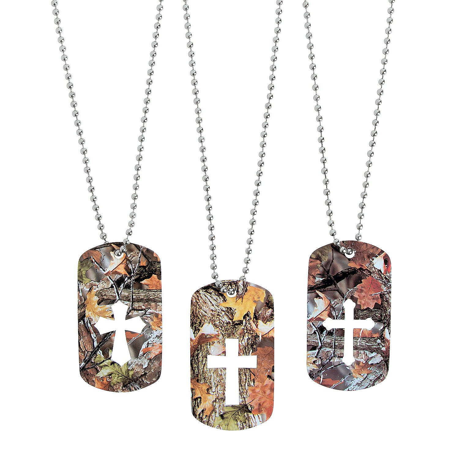Fun ExpressFun Express - Cross Cutout Camouflage Dog Tag Necklaces - 12 Pieces - Great for Sunday School and Vacation Bible School