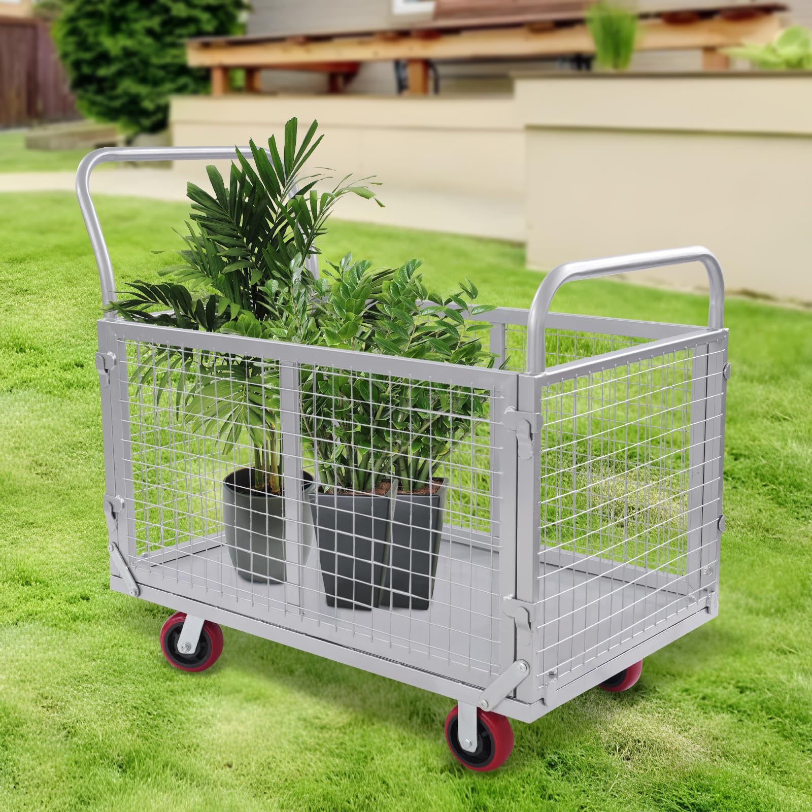 Carrello da trasporto con griglia rimovibile, carrello a mano fino a 200 kg, 100 x 60 x 94 cm
