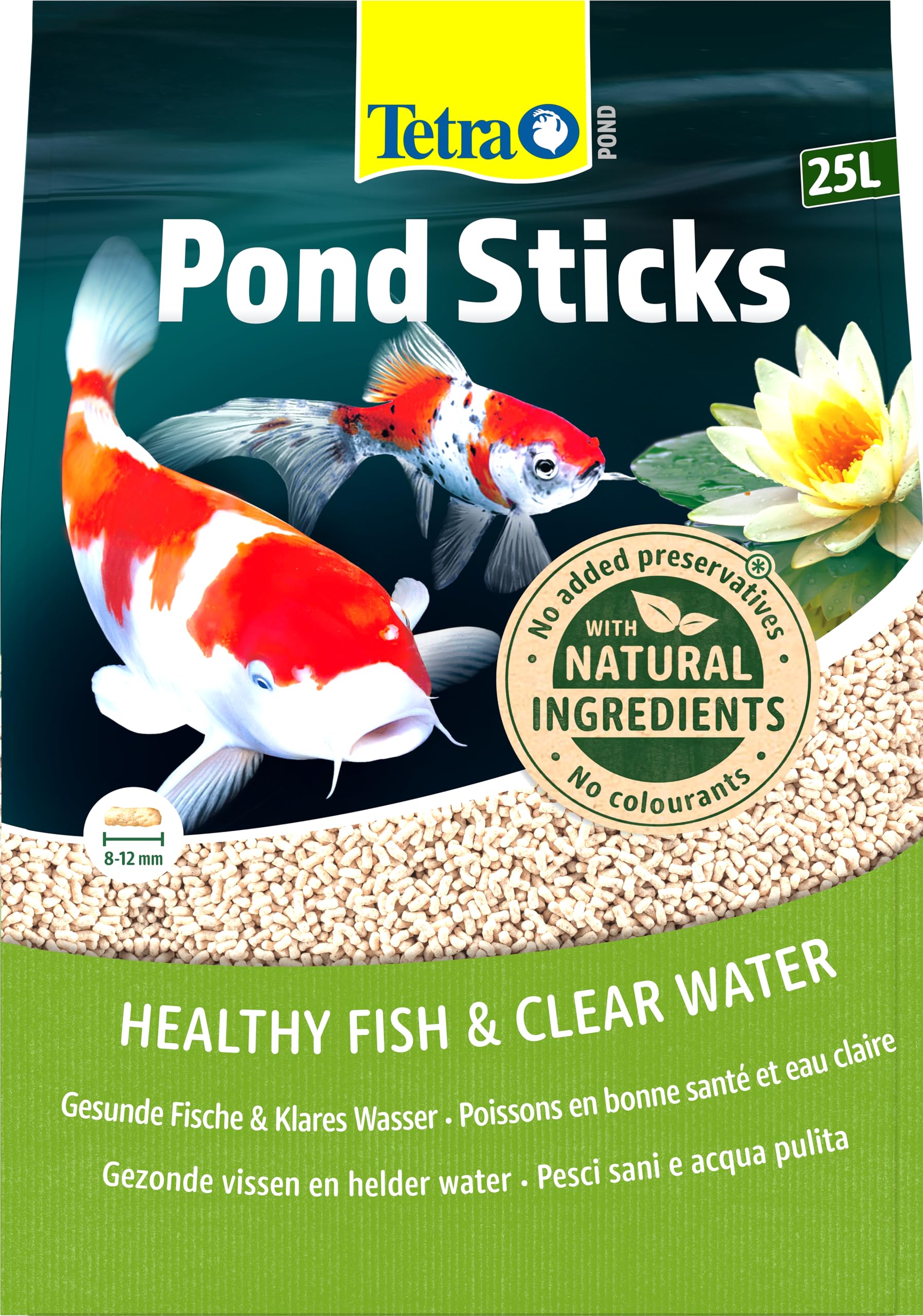 Tetra Pond Sticks, Alimento para peces de estanque, para peces sanos y agua clara en el estanque del jardín, bolsa de 25 L
