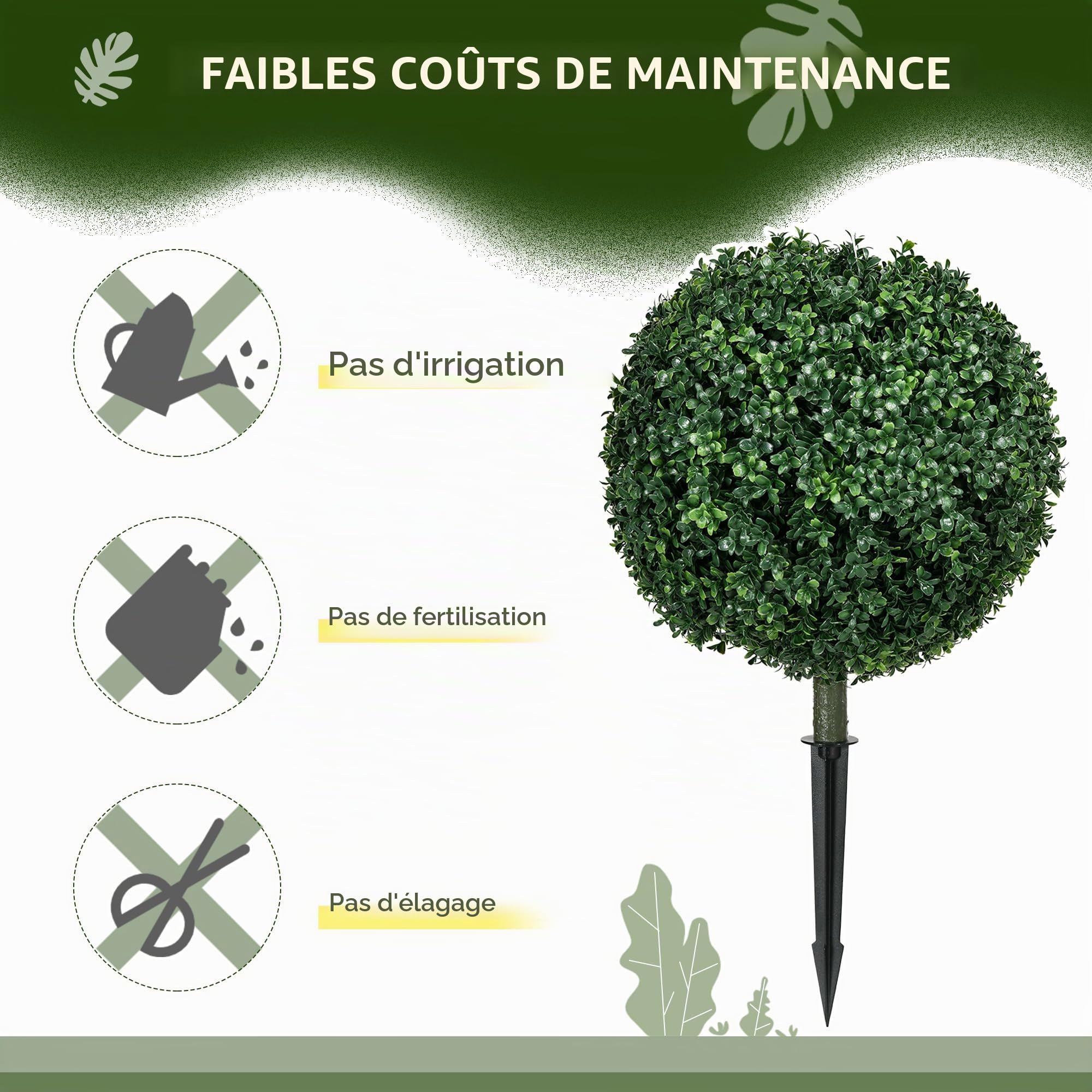 HOMCOM Lot de 2 buis topiaires en Boule 70 cm résistant aux UV