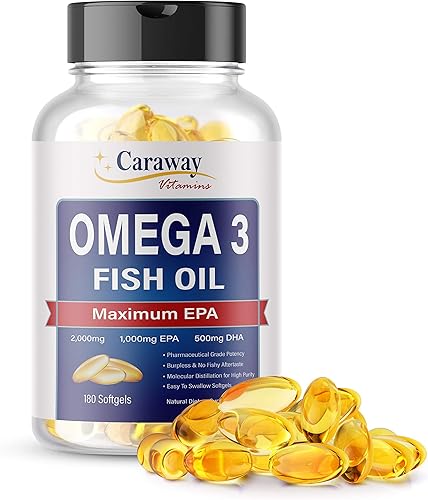 Aceite de pescado Omega 3 2,000 mg- grado farmacéutico. 1000 mg EPA 500 mg DHA. Cápsulas sin eructos sin regusto a pescado. Todo natural, orgánico,