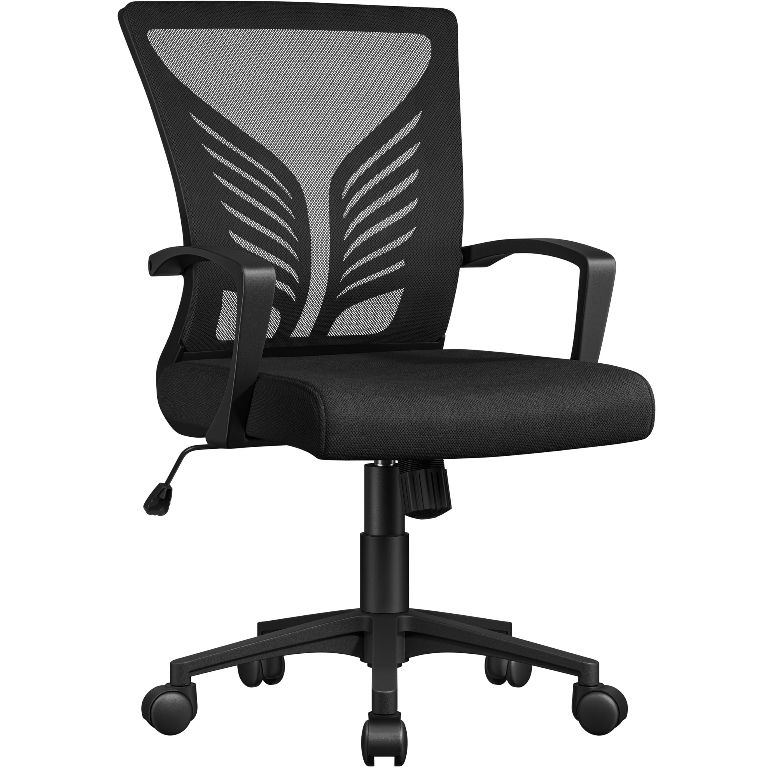 Yaheetech Bureaustoel met wieltjes, met opvouwbare armleuningen, computerstoel, grotere zitting, in hoogte verstelbaar, 61 x 61 x 95-105 cm, zwart