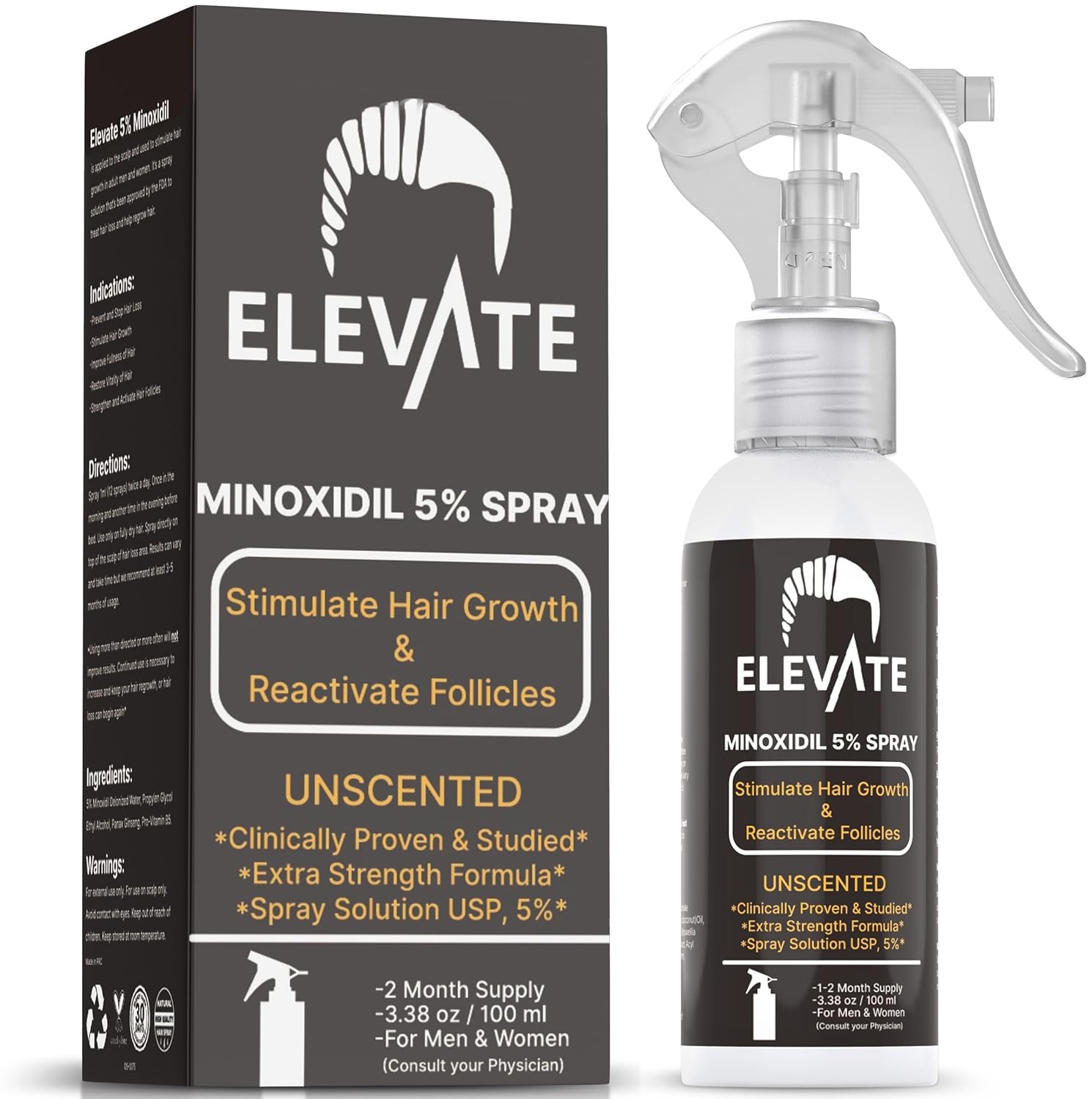 Elevate Hair Regrowth Treatment 5% Minoxidil Spray – Extra Strength Formula Professional Treatment for Hair Loss and Thinning for Regrowth – Stimulate Follicles for Men and Women 1 Month Supply Elevate Hair Regrowth Treatment 5% Minoxidil Spray – Extra Strength Formula Professional Treatment for Hair Loss and Thinning for Regrowth – Stimulate Follicles for Men and Women 1 Month Supply