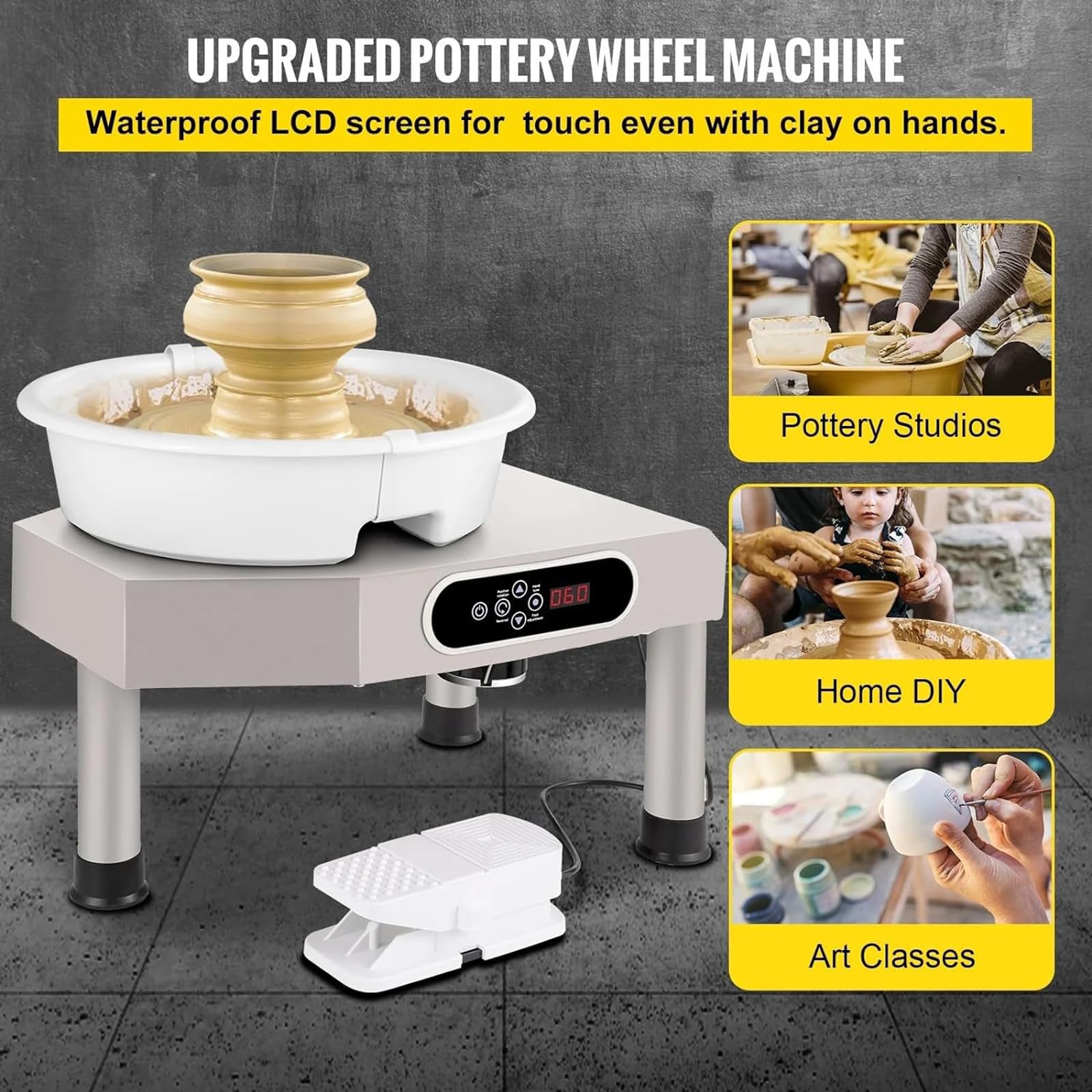 Maszyna do kół garncarskich, modelowanie gliny ceramicznej 350 W z gramofonem 24,9 cm, ekranem dotykowym LCD i pedałem nożnym, narzędzie do rzeźbienia dla dorosłych, początkujących, rzemiosło