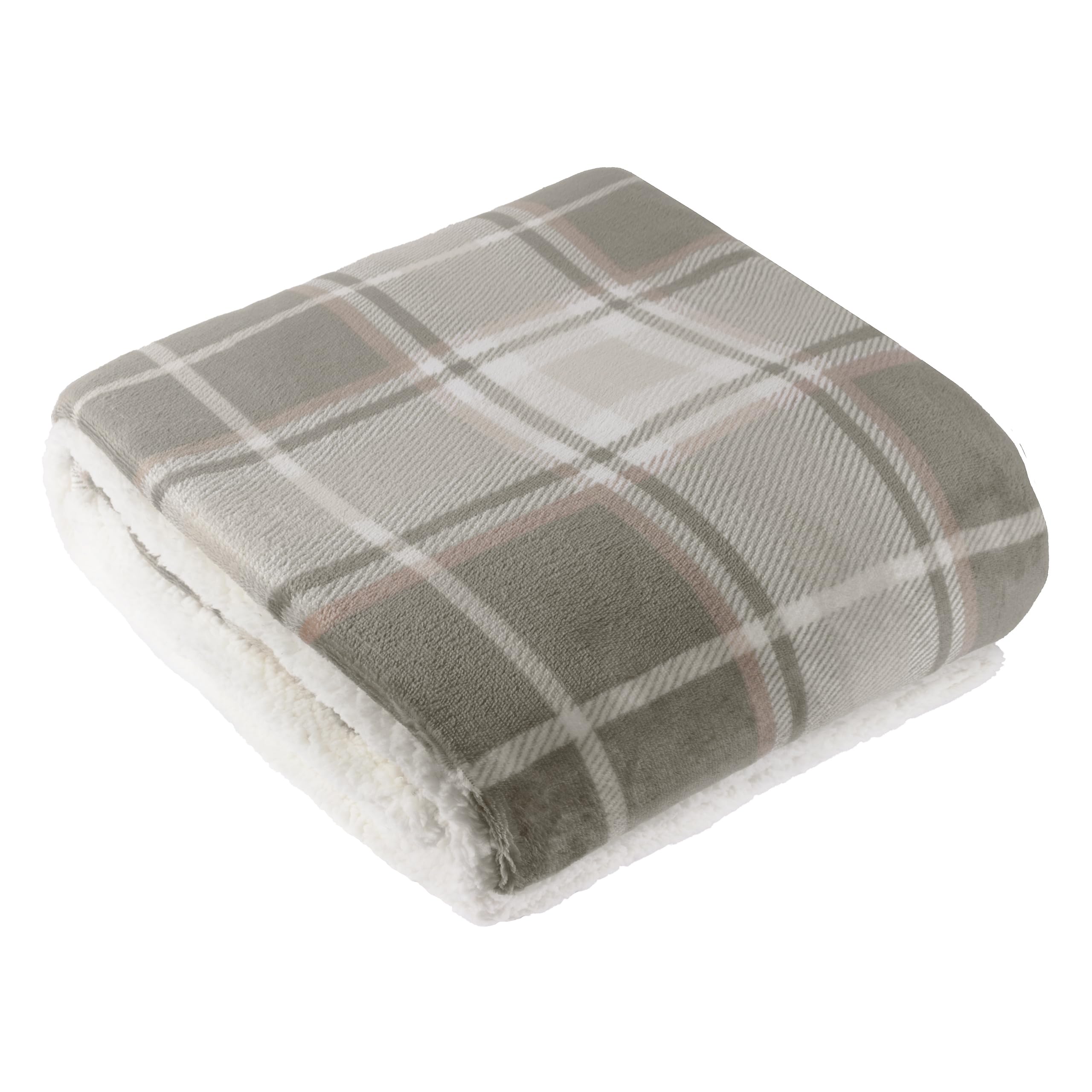 Braemar Sherpa Tartan Fleece Throw - Beige - 140cm x 180cm