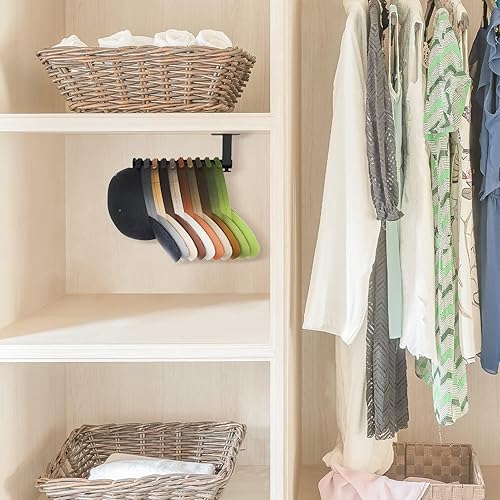 Miniatura 7 de Oppro Paquete de 4 organizadores adhesivos para gorras de béisbol, colgador retráctil para sombreros con ganchos para pared, soporte para tapas sin