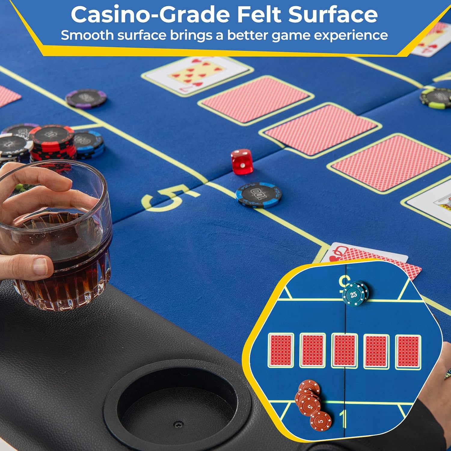 Giantex 72" Poker Table Foldable, 8 Player Folding Card Board Game Table w/ 8 Cup Holders, Casino-Grade Felt Surface, Portable Oval Texas Holdem Poker Tables for Blackjack Casino, No Assembly Required