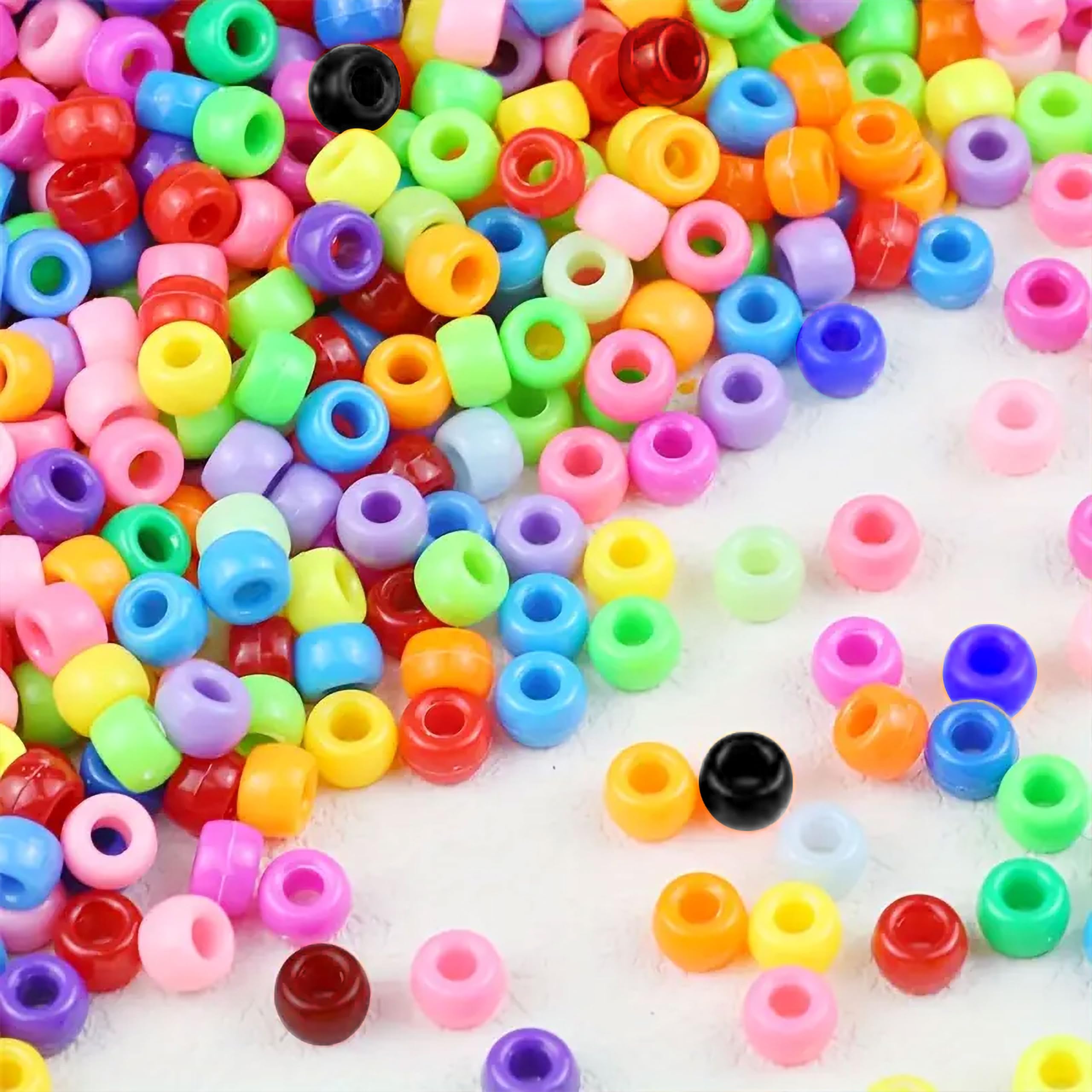 Round Pony Beads | Acrylic Plastic Multicolor Big Hole Beads Mix (Opaque) | 200 Pack for Phone Charms, Hair Accessories, Bracelets, Jewelry Making
