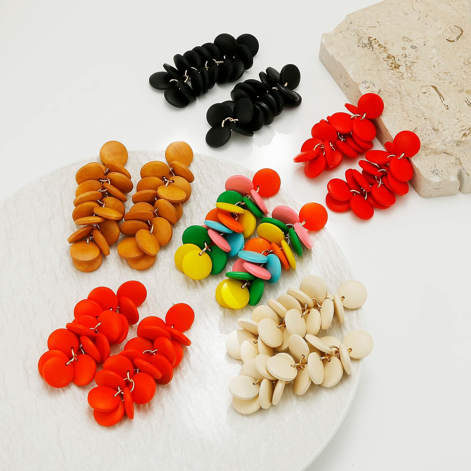 Colorful Layered Wooden Earrings, Bohemian Dangle Drop Earrings for Women - Image 6