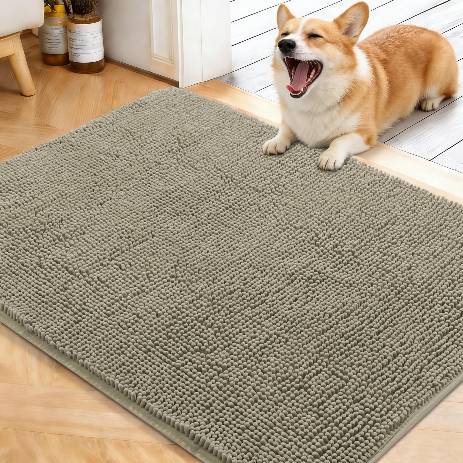 OLANLY Dog Door Mat for Muddy Paws 40x32, Super Absorbent Chenille Mud Mat