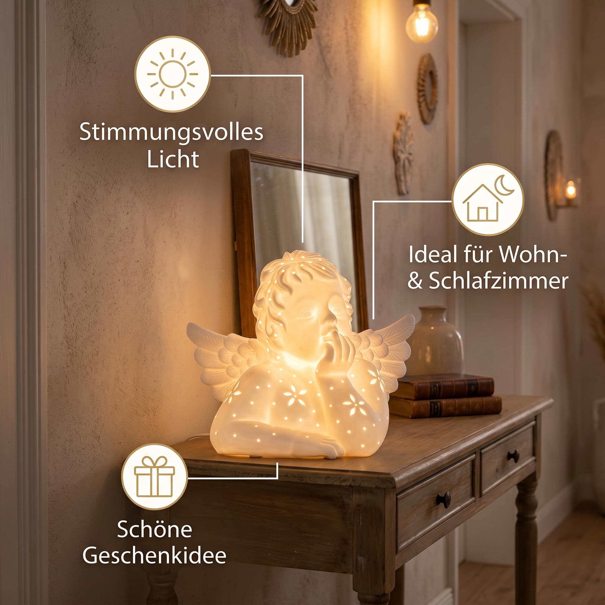 GILDE Leuchtfigur Engel Raffael - Porzellan, beleuchtet, H 23,5 cm