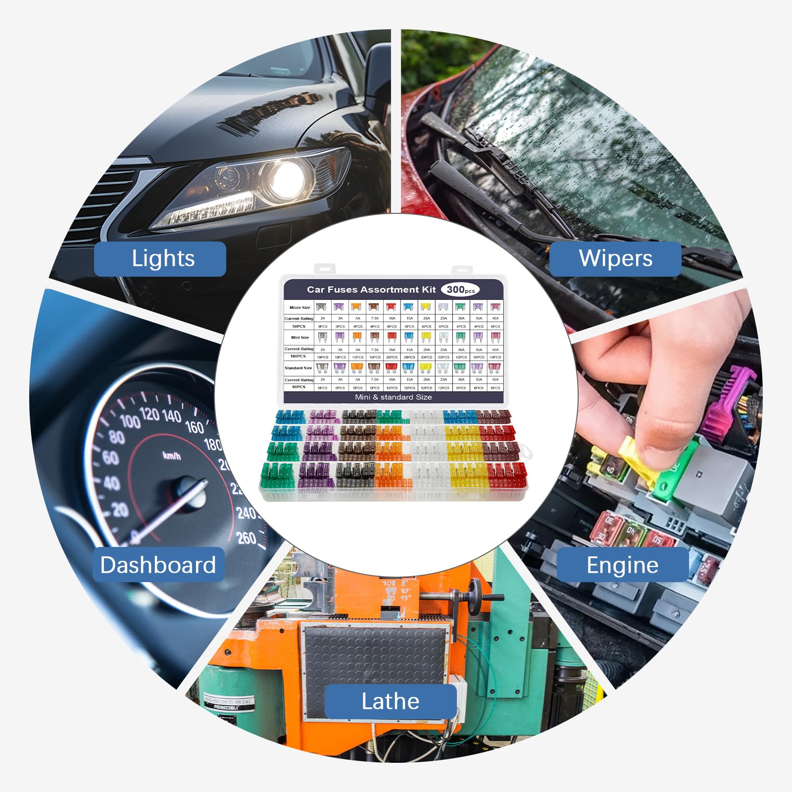 Kit 100 Fusibili Auto Lama Mini - Assortimento 2A-35A Con Scatola Portafusibili, Per Auto Moto Camper