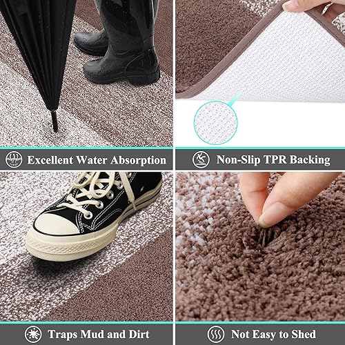 Miniatura 246 de Vaukki Tapete para puerta de entrada, antideslizante, absorbente, atrapador de lodo, tapete para el interior, tapete lavable para puerta de entrada