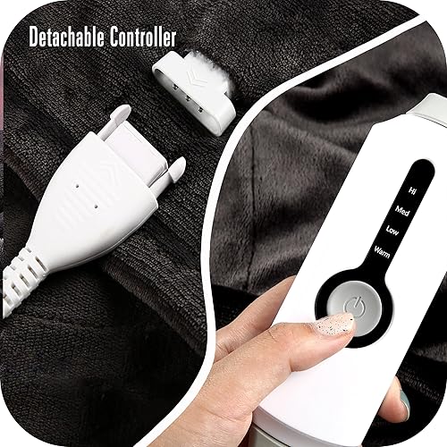 Miniatura 4 de Manta eléctrica térmica tamaño matrimonial de 72 x 84 pulgadas, franela suave y cálida con 4 niveles de calentamiento rápido y temporizador de 10