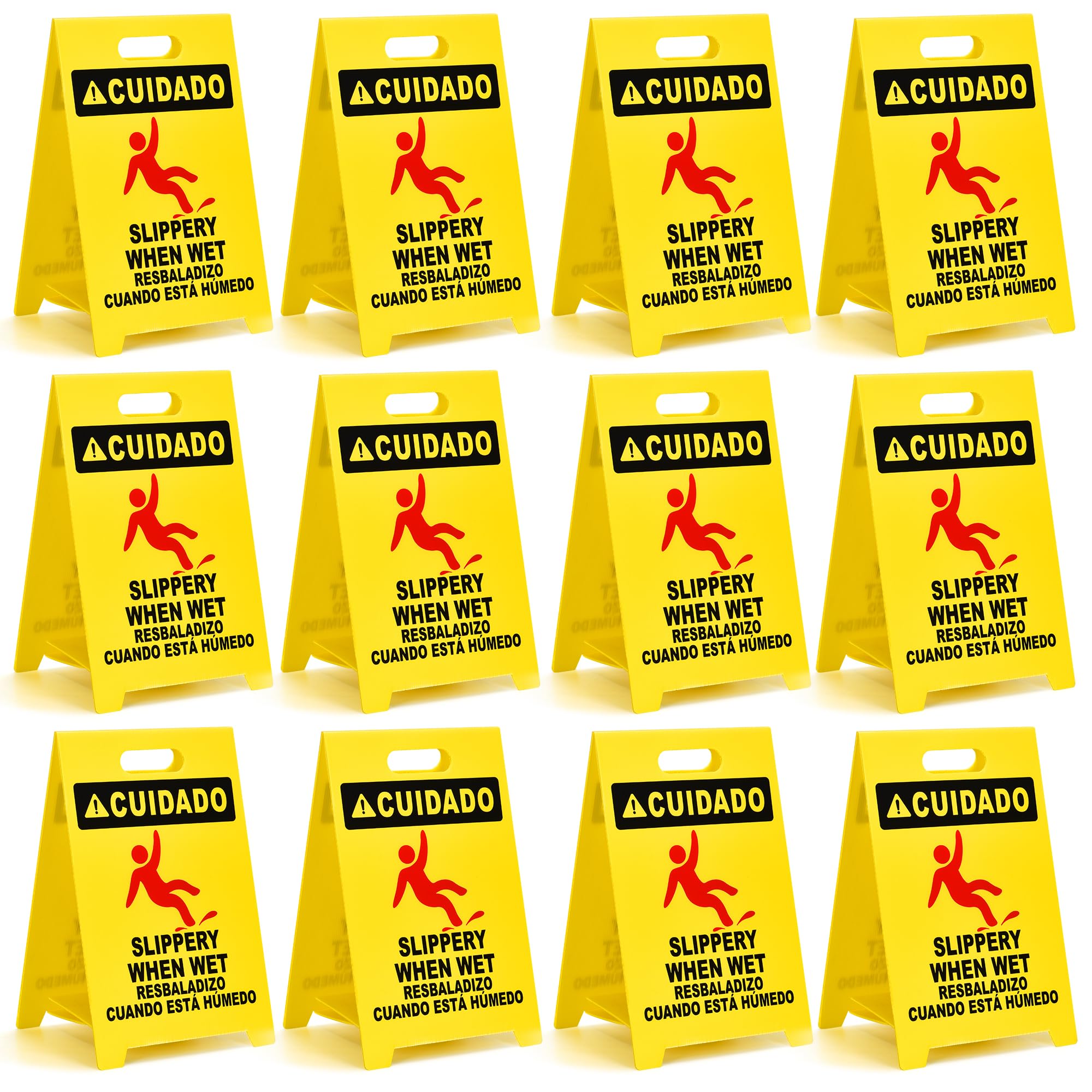 MATTHEW CLEANING 25'' Industrial Wet Floor Sign 3 Pack 2-Sided Safety A-Frame Birght Yellow Multilingual Warning Signs Commercial Caution Wet Fold-out Floor Signs For Indoors and Outdoors — Amazon image 12