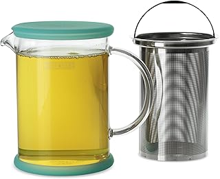FORLIFE Lucent Glass Teapot with Basket Infuser, 24-Ounce, Mint