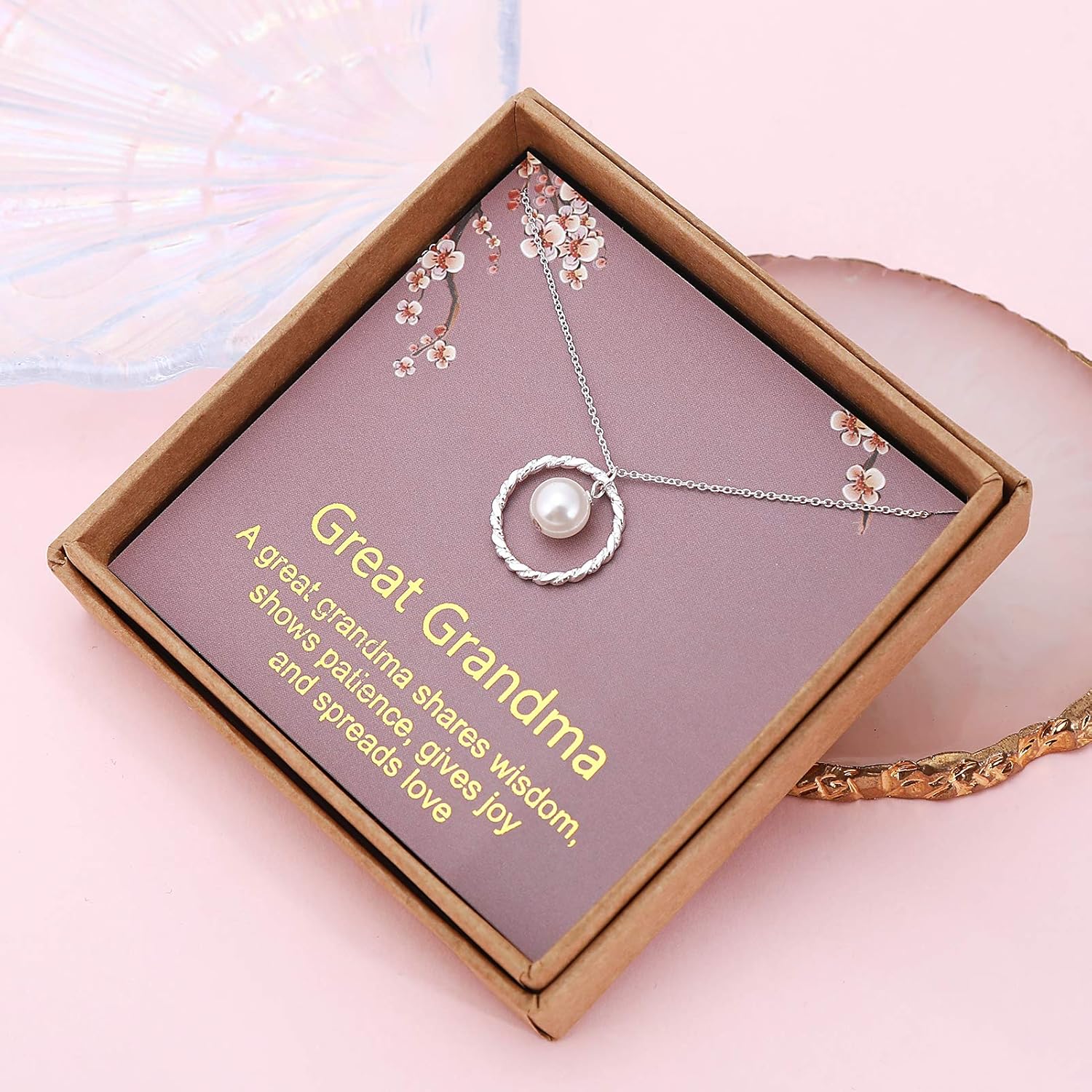 Sterling Silver Twisted Eternity Ring with Pearl & Great Grandma Necklace for Great Grandma's Birthday or Christmas - Image 4