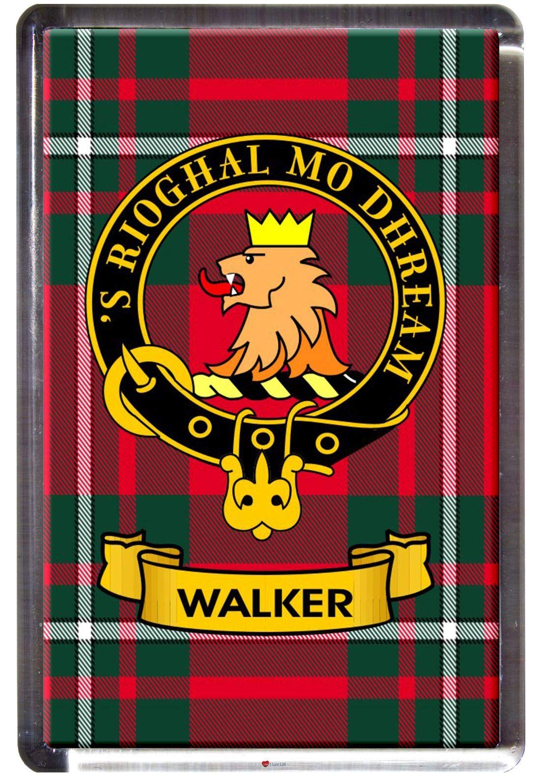 Walker Clan Tartan Fridge Magnet with Scottish Clan Crest on Clear Acrylic Base
