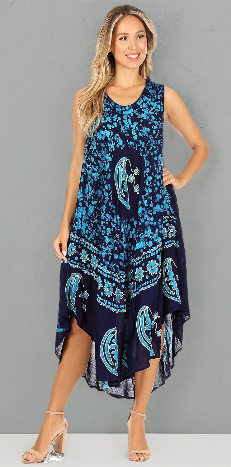 Sakkas Moon and Stars Batik Caftan Tank Dress/Cover Up - Image 6
