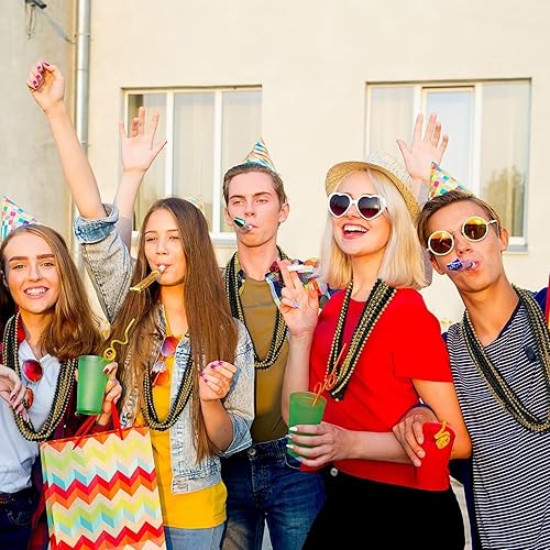 Miniatura 6 de 12 collares de cuentas de Nochevieja, collar de cuentas de oro negro, suministros de fiesta, collares de Nochevieja de 33 pulgadas, juego de