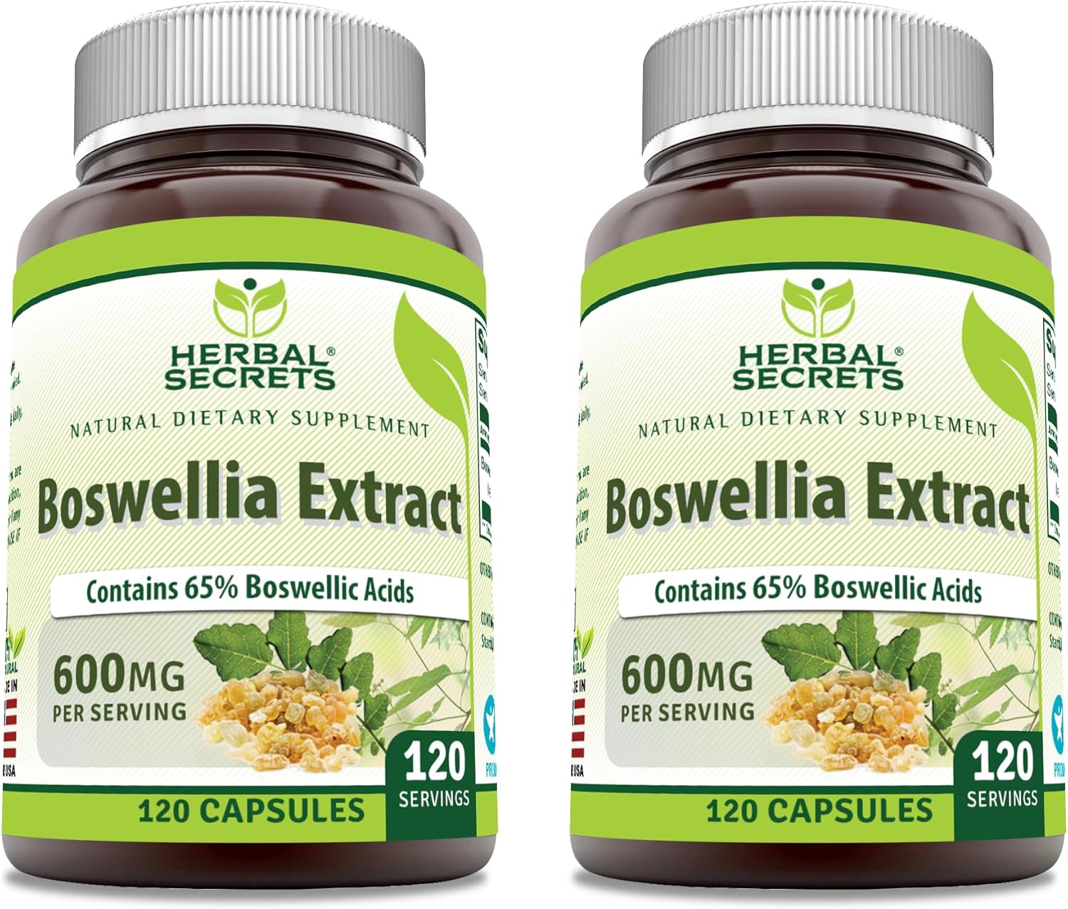 Herbal Secrets Boswellia Serrata Extract (65% Boswellic Acids) 600 mg Capsules Supplement | Non-GMO | Gluten Free (120 | 2 Pack)