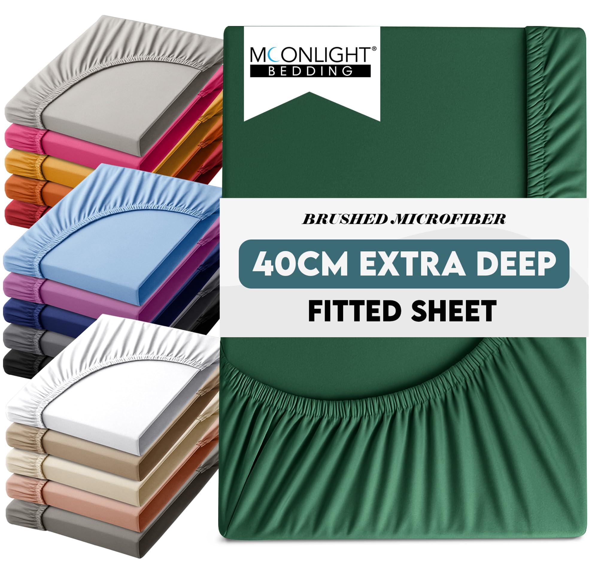 Moonlight Bedding Emerald Single Fitted Sheet 40 Cm Extra Deep Pocket Bed Sheets 16 Inch Ultra Soft Bottom Sheet Brushed Microfiber Breathable Shrinkage And Fade Resistant