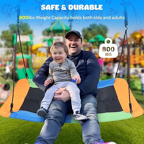 Miniatura 4 de GCCSJ Columpio de árbol de plataforma grande de 800 libras y 60 pulgadas para niños y adultos con 2 correas para colgar en árboles