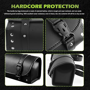 Motorcycle Handlebar Bag,Waterproof Leather Motorcycle Fork Bag with Adjustable Mounting Straps for Umbrellas,Phones,Universal Motorcycles Tool Bags for Front Fork Handlebar