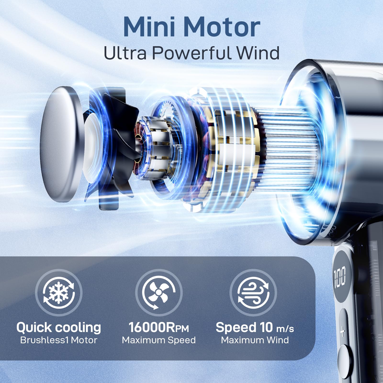 Yincook Portable Fan Mini Handheld Turbo Fan for Travel, Rechargeable Personal Fans for Ice Cooling, High Speeds 1-100 Adjustable, LED Display, Transparent Hand Held & Desk Fans for Office, Outdoor 1