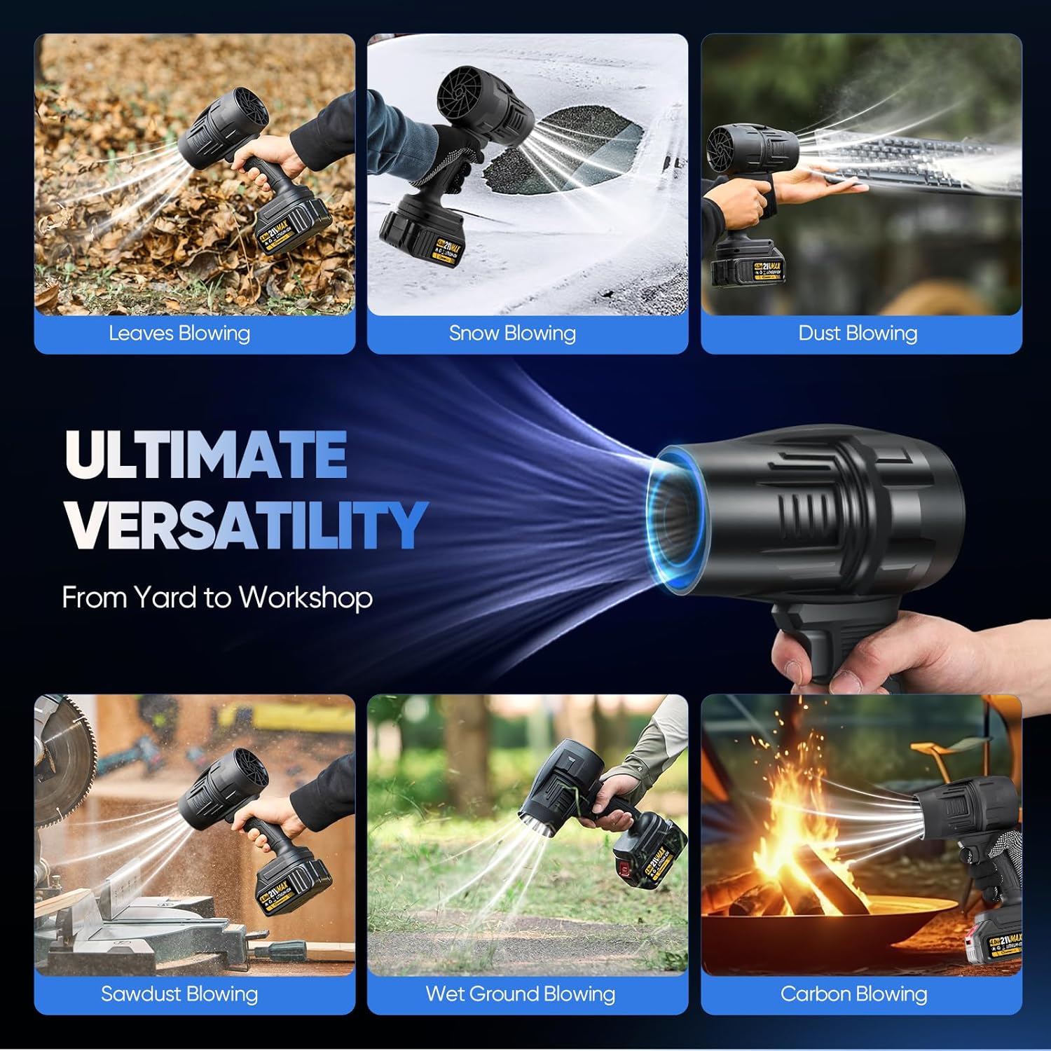 Portable Dust Cleaner, Leaf Blower Cordless, Hand Air Blower, Blower, Leaf Blower Cordless with Battery and Charger for Lawn, Patio Cleaning, Leaves and Dust Blowing (2 Batteries)