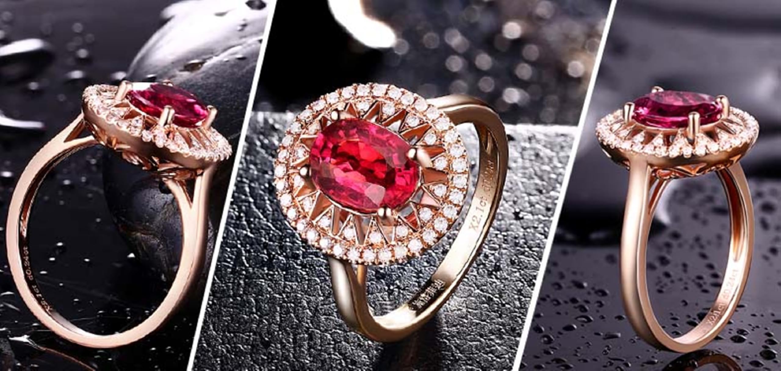 Wycian Ringe Damen Boho Wedding Rings 18K Gold Im Labor Hergestellter Rubin Hohl Rund Größe 45 (14.3) Massiv, Nicht Plattiert Beliebt Danksagung Schmuck